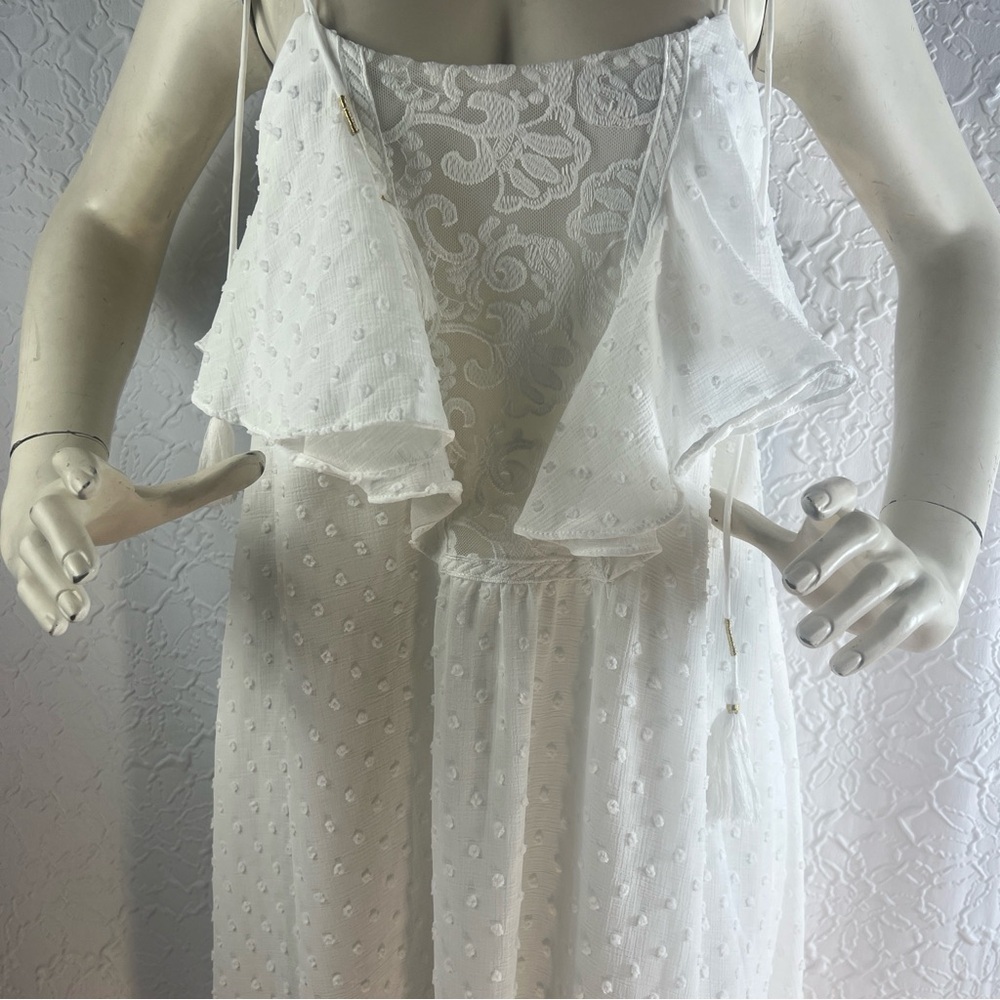 Moon River Maxi Dress Swiss Dot Lace Ruffle White Womens Small - Picture 5 of 12